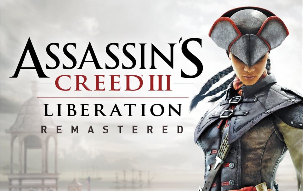Assassin's Creed III: Liberation Remastered Hero Image shows protagonist aveline against a hazy backgdrop of 18th C New Orleans port skyline