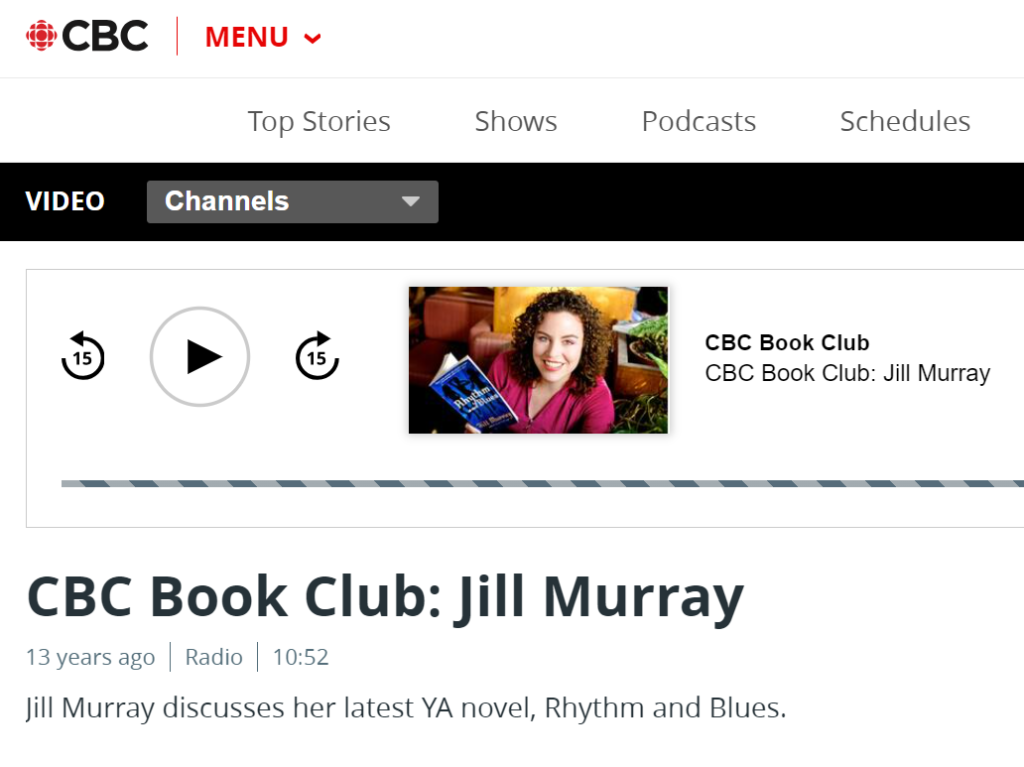 screenshot: cbc book club web page, features Jill Murray headshot and an audio player