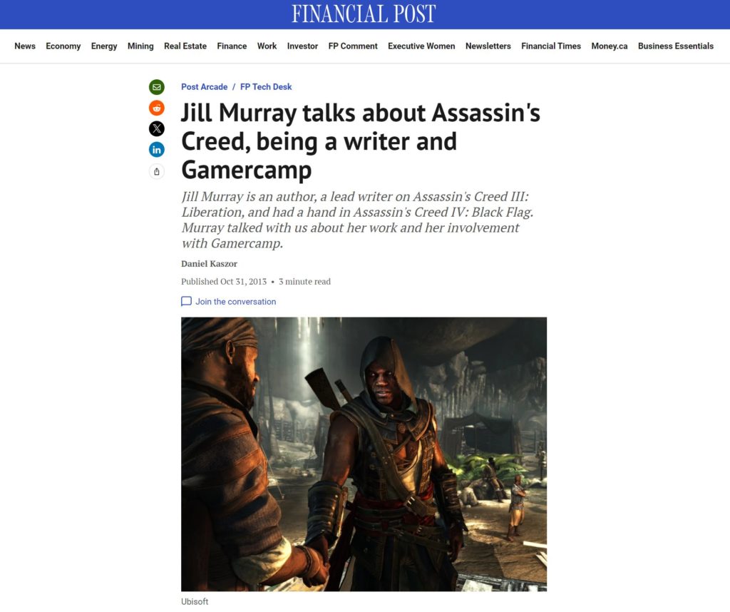 Screen shot of Financial Post Interview: Jill Murray talks about Assassin's Creed, being a writer and Gamercamp